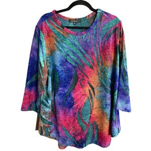 Calessa Velvet Burnout Tunic Top 1X Oversized Colorful Boho Artsy Art To Wear